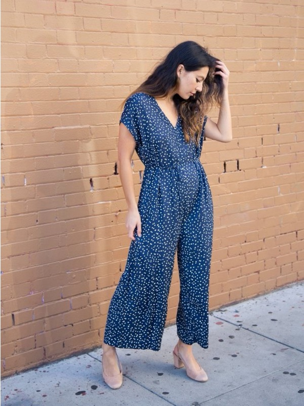 Ali Golden Jumper Jumpsuit Blue Dot Short Sleeves Womens Size S